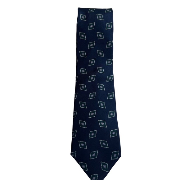 Vintage Chaps Ralph Lauren Men Tie USA Made 100% Silk Geo Wide 3.75" 90s Navy E1 - Picture 3 of 9